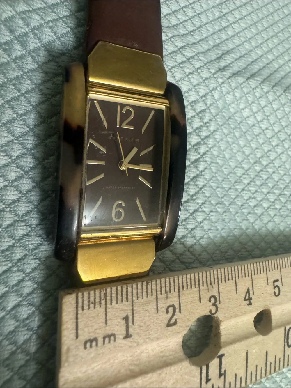 Anne Klein Brown Leather Strap Tortoise Gold-Tone Watch new Battery